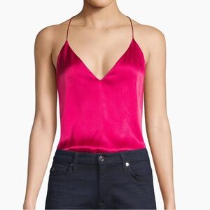Cami NYC 100% Silk body V-Neck Bodysuit Hot Pink Medium